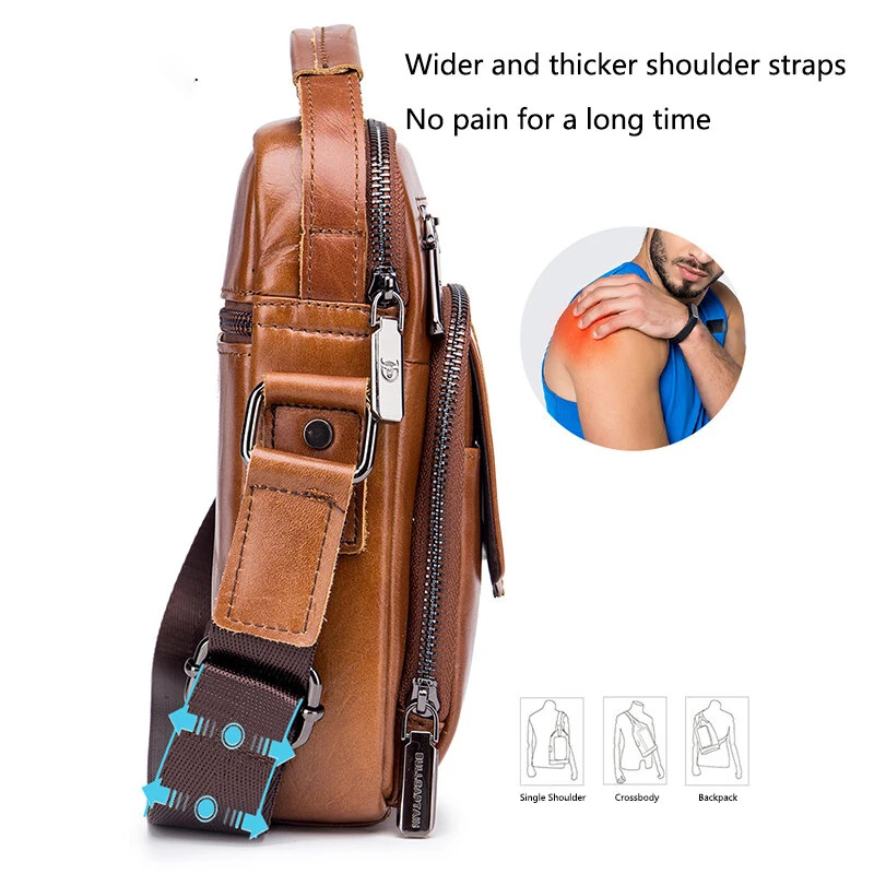 (image for) BULLCAPTAIN Genuine Leather Messenger Bag for Men Adjustable Shoulders Sling Crossbody Bags for Travel Work Business Handbag